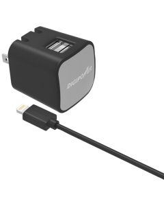 DIGIPOWER IS-AC2DL InstaSense 2.4-Amp Dual-Port Wall Charger with 5ft USB Cable & Lightning Connector